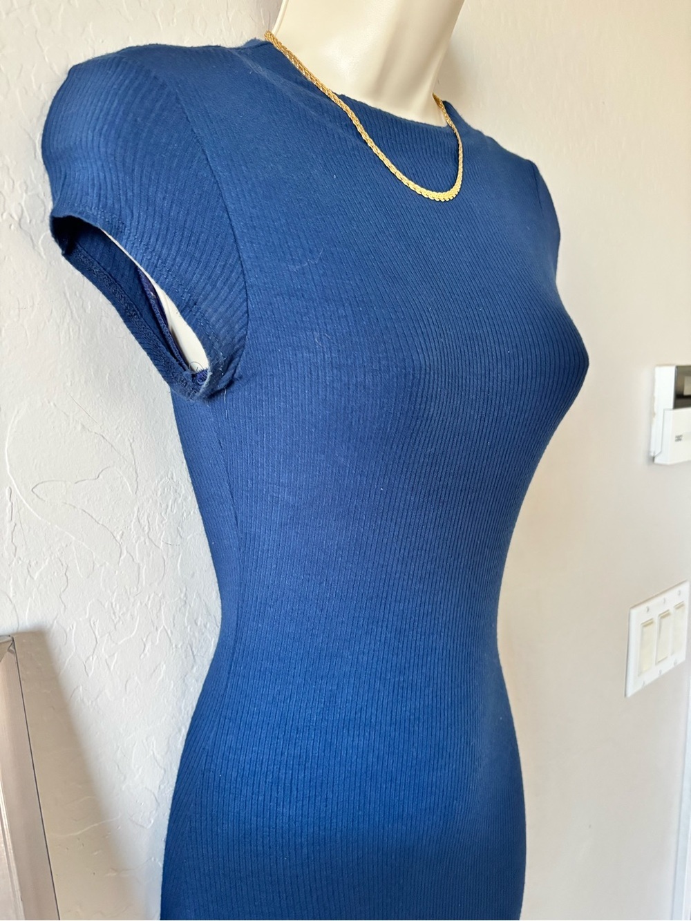 Joe & Elle Navy Short-Sleeve Ribbed Midi Dress - Picture 6 of 8